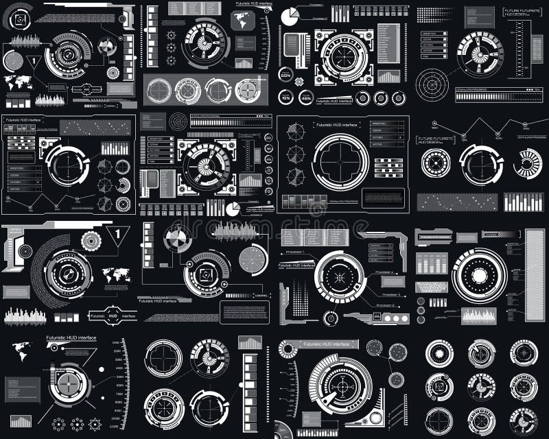 Creative vector illustration of HUD interface elements set, infographics Sci Fi isolated on transparent futuristic vector illustration