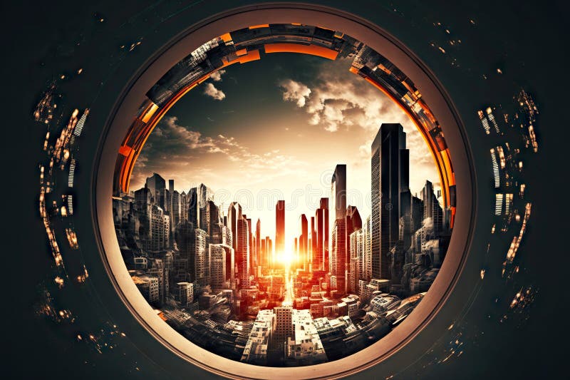 Creative vision of city of future within framework of technological business concept royalty free illustration