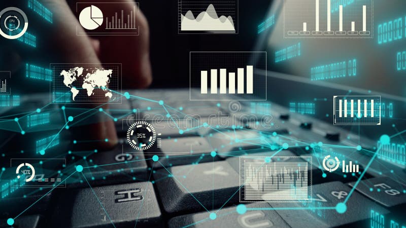 Creative visual of business big data and finance analysis on computer showing concept of statistical investment decision making methodology, fintech and financial engineering. Blockchain network analysis stock images, royalty-free photos and pictures