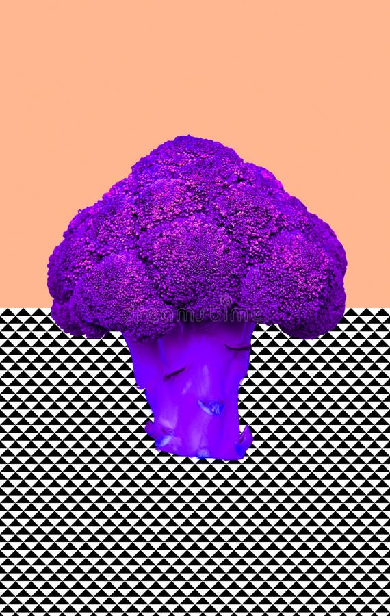Creative Wallpaper. Purple Broccoli and Geometry Collage Art Stock Photo -  Image of food, minimalism: 188376210