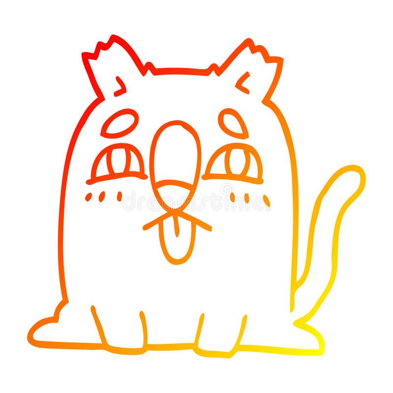 A creative warm gradient line drawing cartoon funny cat