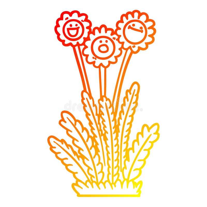 A creative warm gradient line drawing cartoon happy flowers