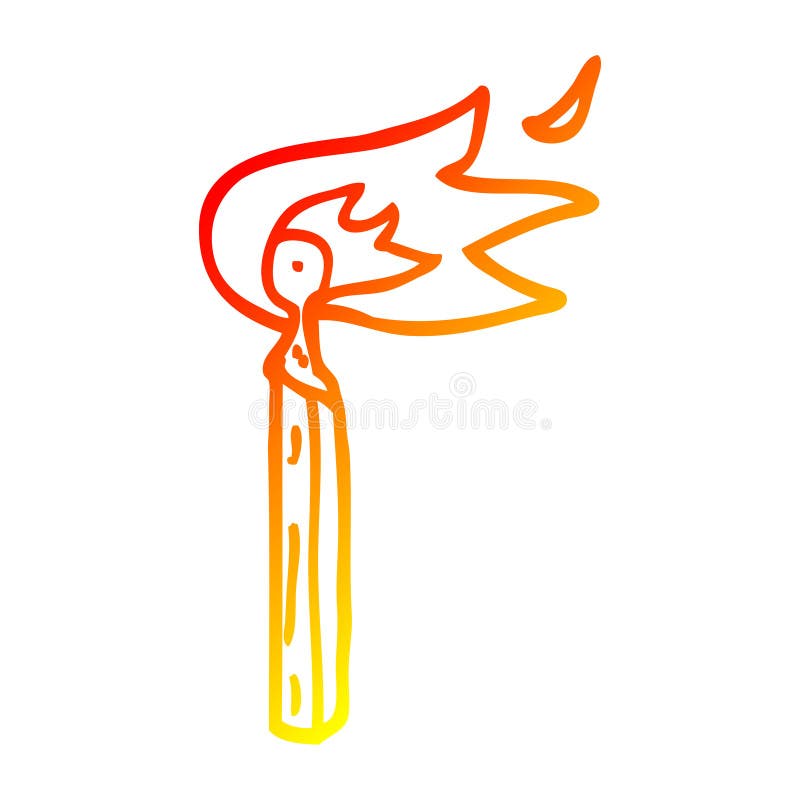 A Creative Warm Gradient Line Drawing Cartoon Lit Match Stock Vector
