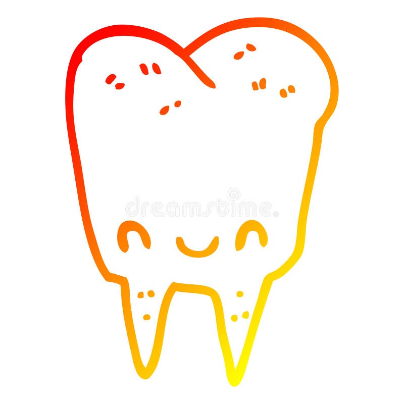 A creative warm gradient line drawing cartoon tooth