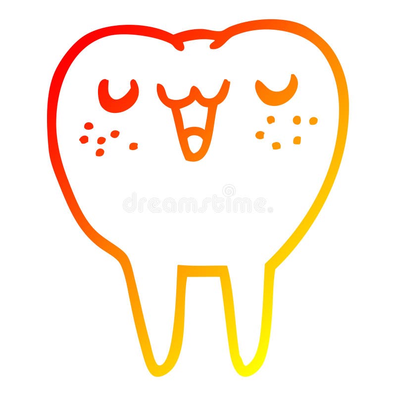 A creative warm gradient line drawing cartoon tooth