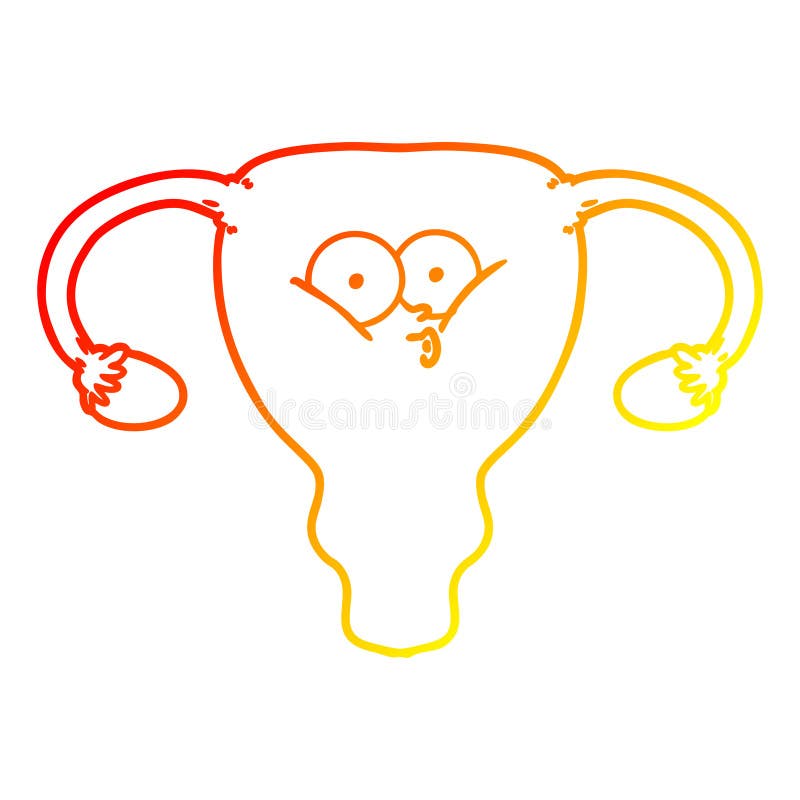 A Creative Warm Gradient Line Drawing Cartoon Uterus Stock Vector
