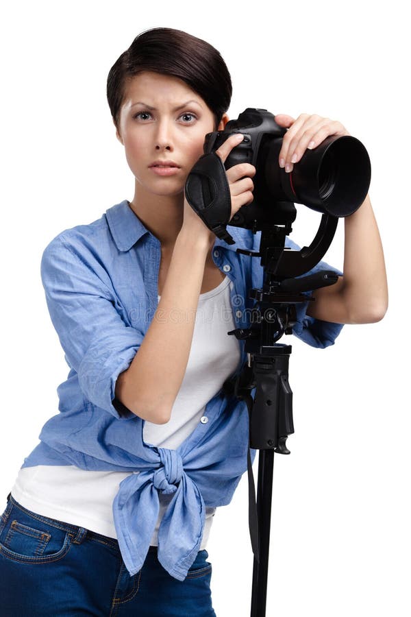 Creative Woman Photographer Takes Photos Stock Image Image Of Brown