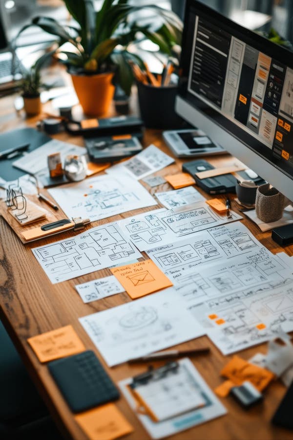 Creative workspace design office digital content productive environment top-down view innovation and collaboration royalty free stock photos