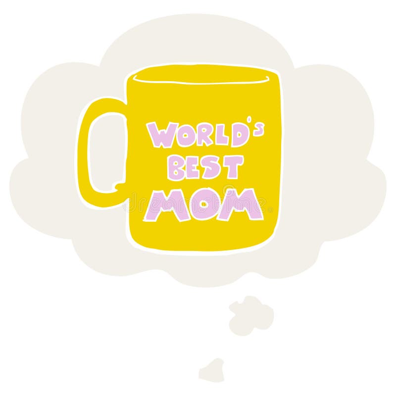 A creative worlds best mom mug and thought bubble in retro style