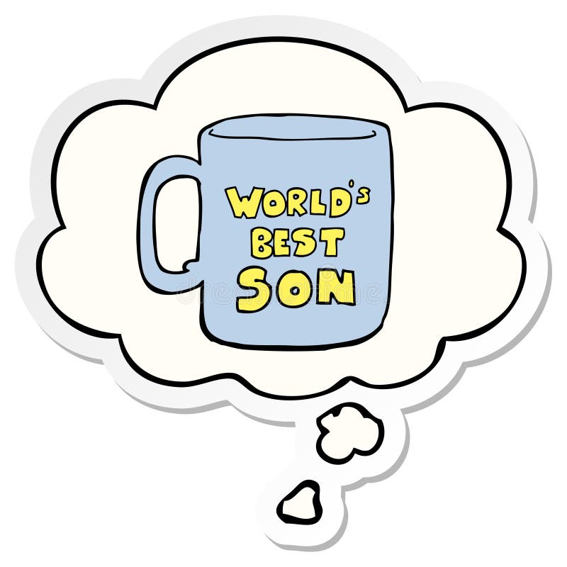 A Creative Worlds Best Son Mug and Thought Bubble As a Printed Sticker