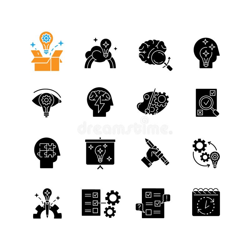 Creativity black glyph icons set on white space royalty free illustration