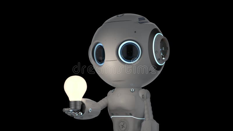 Robot hold light bulb vector illustration