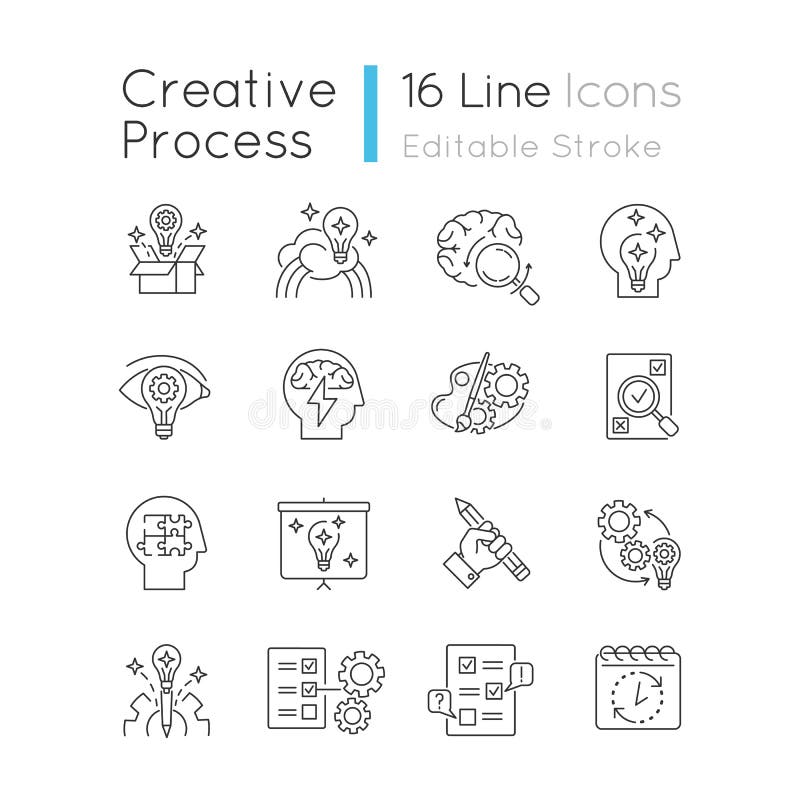 Creativity pixel perfect linear icons set stock illustration