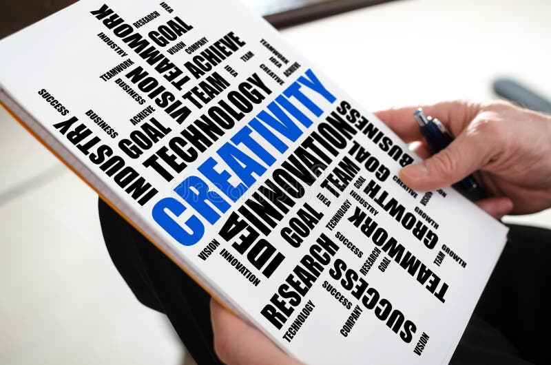 Creativity word cloud concept on a paper royalty free stock photography Creativity word cloud concept on a paper royalty free stock photography