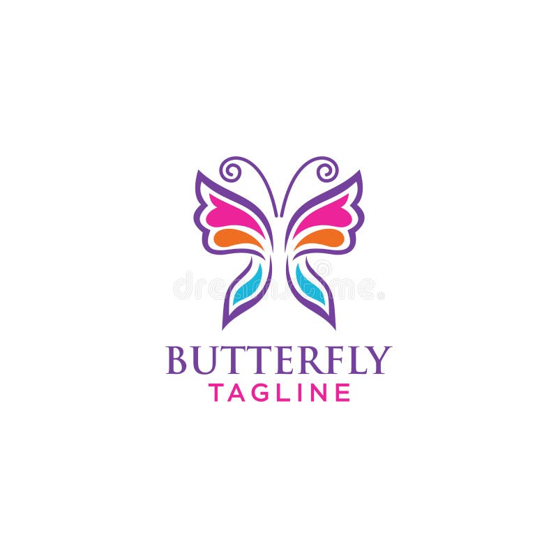 Creativo ed elegante concetto di logo con farfalla a colori illustrazione vettoriale