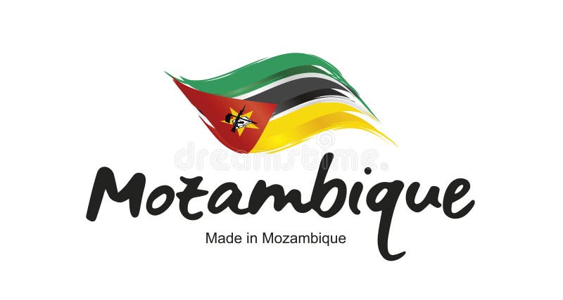 Creato in mozambico con bandierina manoscritta nastro tipografia con logo di iscrizione banner illustrazione vettoriale