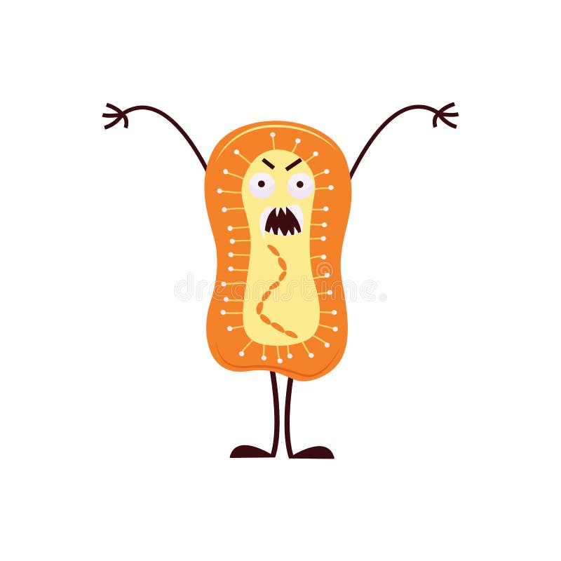 Creatura di batteri gialli con volto arrabbiato e corpo fumogeno isolato su fondo bianco royalty illustrazione gratis