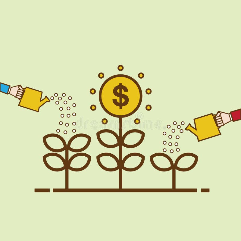 Crecimiento de dinero cientos cuentas de dólar que crecen en la hierba verde Ejemplo plano del diseño Árbol de riego del dinero d ilustración del vector Crecimiento de dinero cientos cuentas de dólar que crecen en la hierba verde Ejemplo plano del diseño Árbol de riego del dinero d ilustración del vector