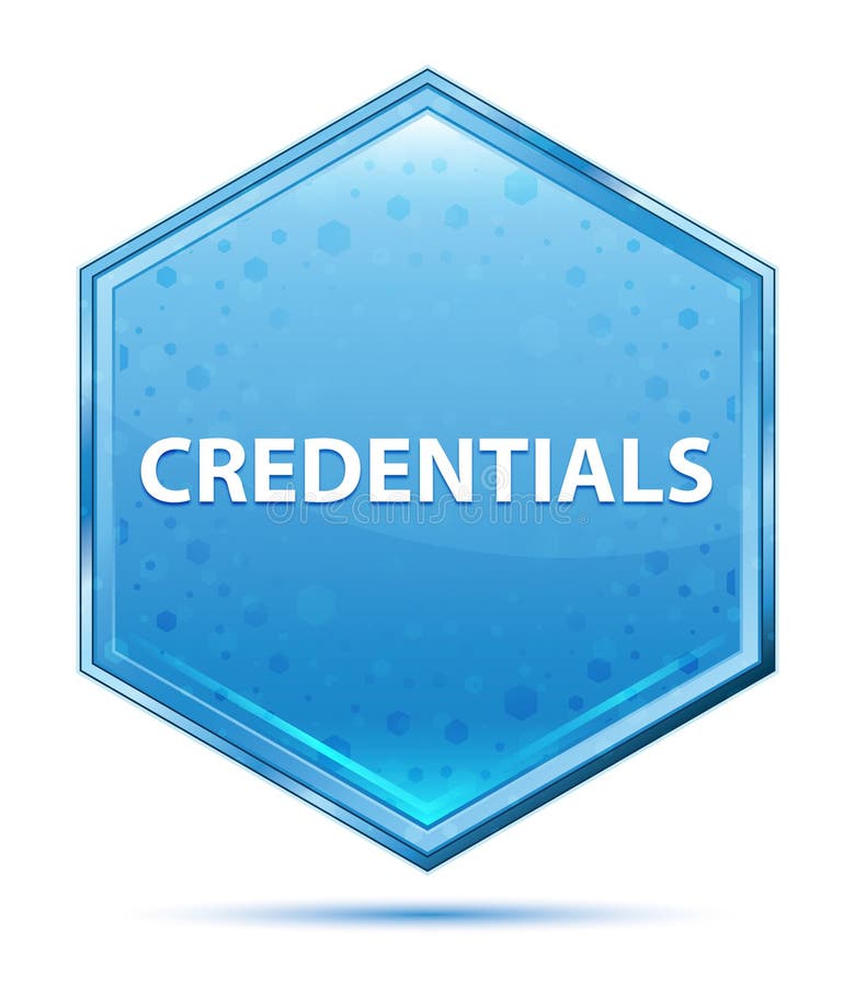 Credentials crystal blue hexagon button