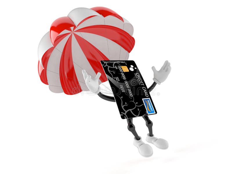 Credit Card Character with Parachute Stock Illustration - Illustration