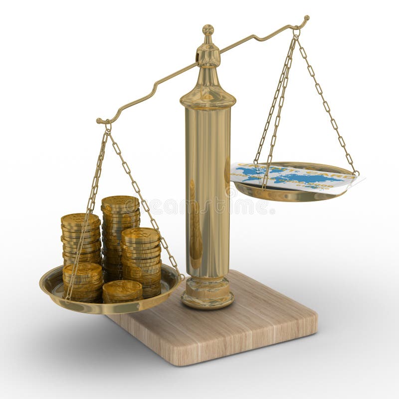 Credit card and coins on scales. vector illustration