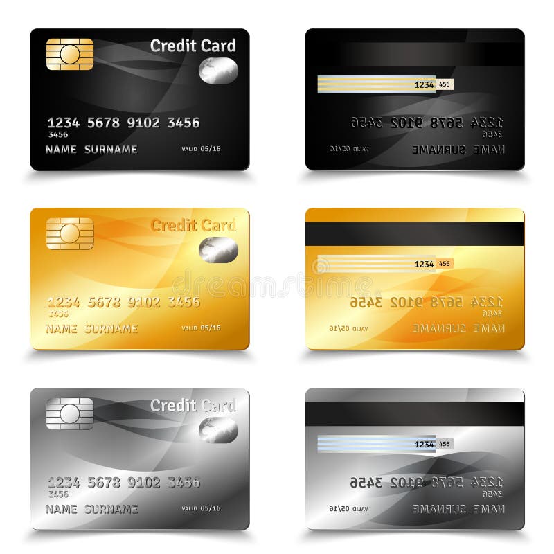 Realistic credit cards set stock vector. Illustration of color - 39495869