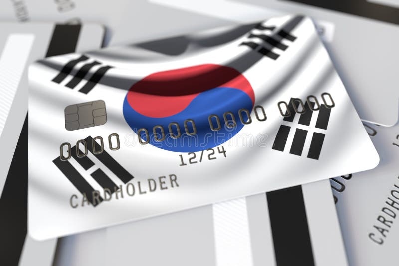 Credit Card with Flag of South Korea 3d Rendering Stock Illustration