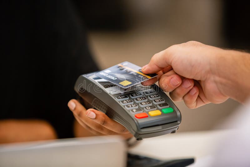 Credit card payment with POS terminal, Money payment shopping online in store. Transaction wallet banking.