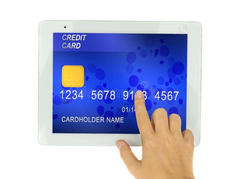 Credit card in PC tablet royalty free stock photos