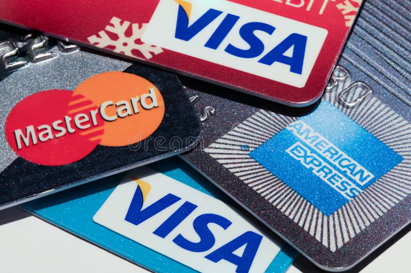 USA - September 12, 2012: Macro image of all major credit card companies. Visa, American Express and Mastercard credit cards are shown in great detail.