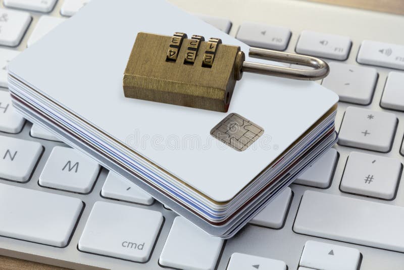 Credit Cards with Lock on a Keyboard Stock Image Image of cashless