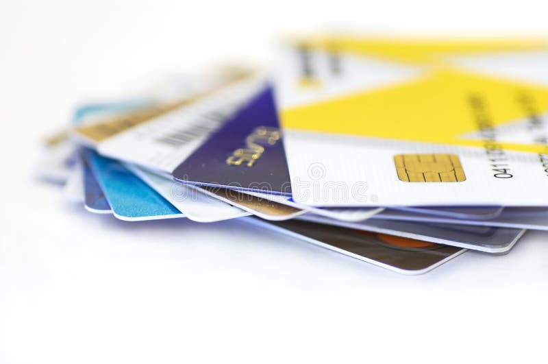 Credit cards together stock photography