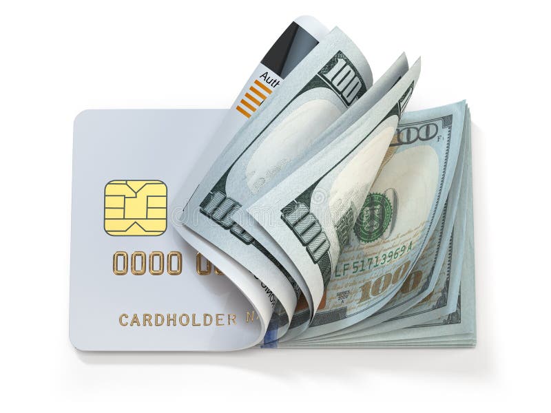 Creditcard en dollar in contanten Bankwezen, winkelconcept Een portemonnee of bankrekening openen stock illustratie Creditcard en dollar in contanten Bankwezen, winkelconcept Een portemonnee of bankrekening openen stock illustratie