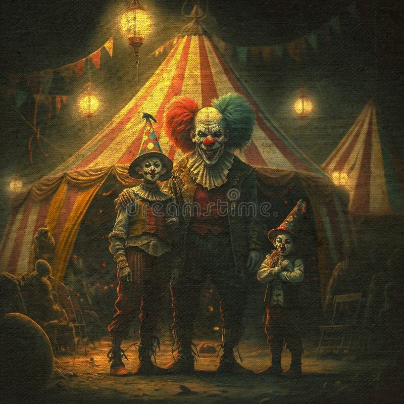 Creepy Clown at Circus Tent Stock Illustration - Illustration of ...