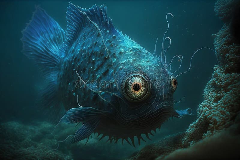 Rare Creepy Deep Sea Creatures with Generative AI Stock Illustration ...