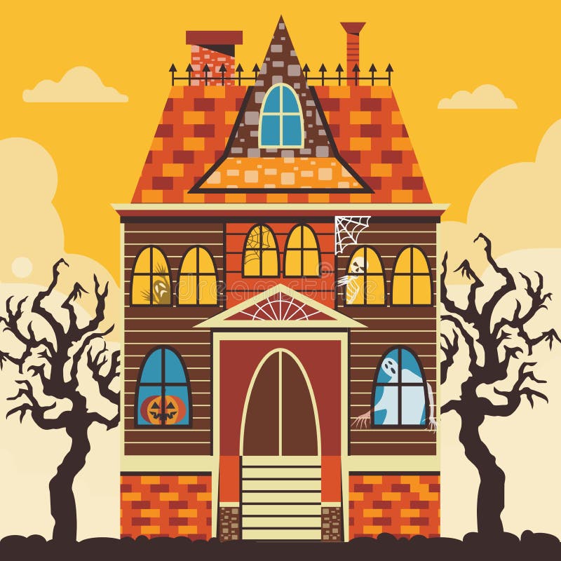Creepy Halloween Haunted House Scene Card Template stock illustration Creepy Halloween Haunted House Scene Card Template stock illustration