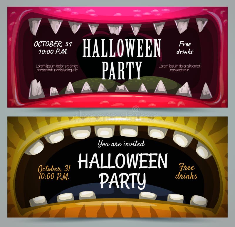 Creepy Halloween Party Banners. Scary Jaws Background Stock Vector -  Illustration of creepy, funny: 157695597