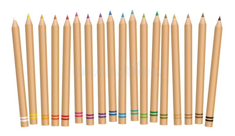 Creioane colorate, cu textură naturală din lemn, cu set brun vector illustration
