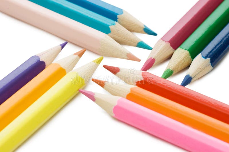Creioane colorate izolate pe alb stock images