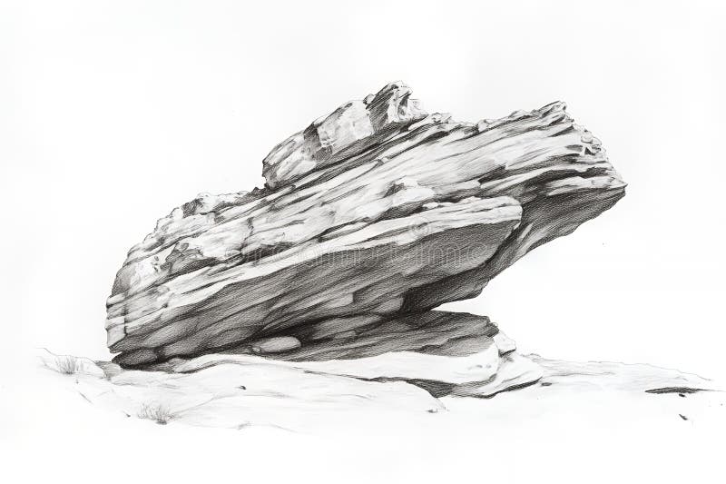 Creion de formație dramatică de stânci de stâncă, schiță a artei geologice a peisajului stock illustration