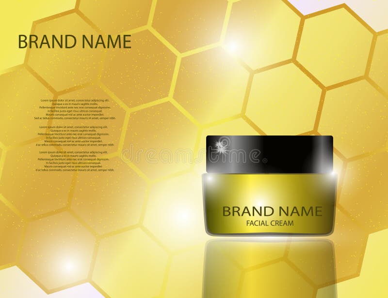 Crema facial para la piel en fondo amarillo brillante de oro del panal ilustración del vector Crema facial para la piel en fondo amarillo brillante de oro del panal ilustración del vector