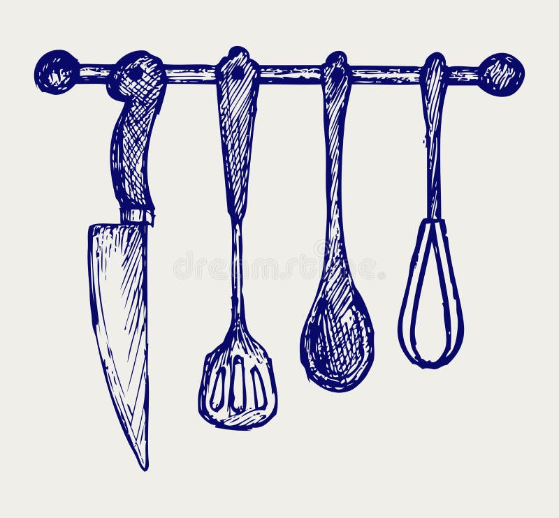 Cremalheira de utensílios da cozinha ilustração do vetor Cremalheira de utensílios da cozinha ilustração do vetor