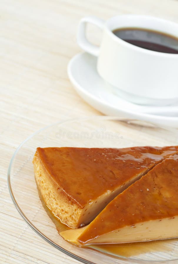 Creme caramel and coffee