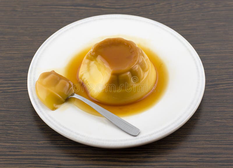 Creme Caramel Vanilla Custard Dessert or Flan on White Dish Stock Image Image of food, dessert