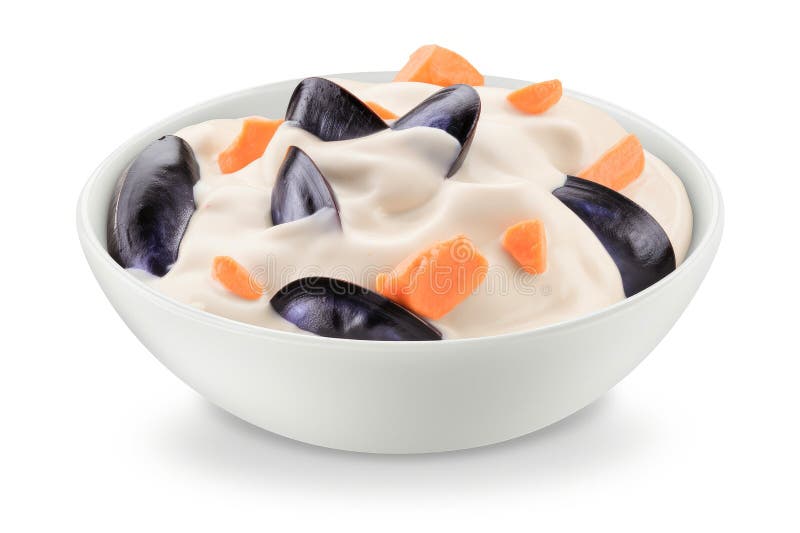 Cremige Suppe mit Muscheln und Lachs vektor abbildung