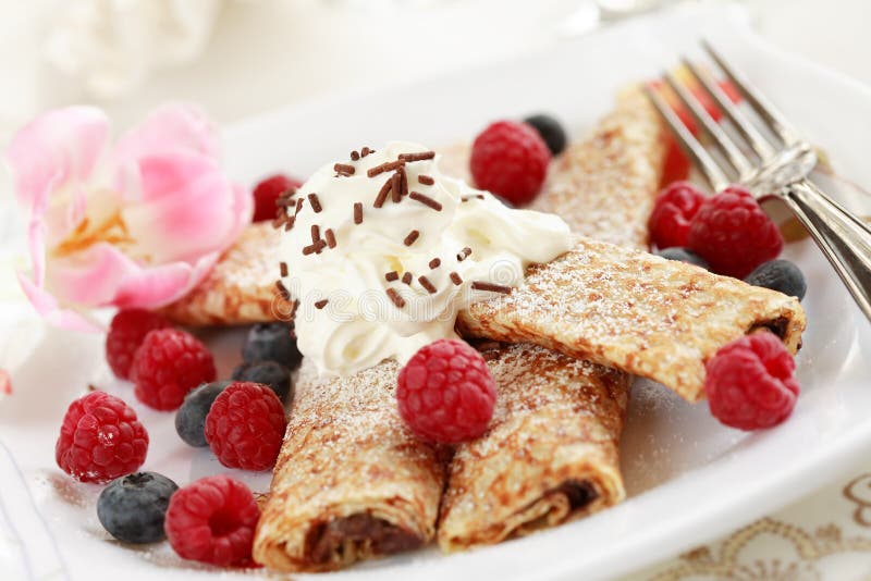 Crepes filled with chocolate and fruits