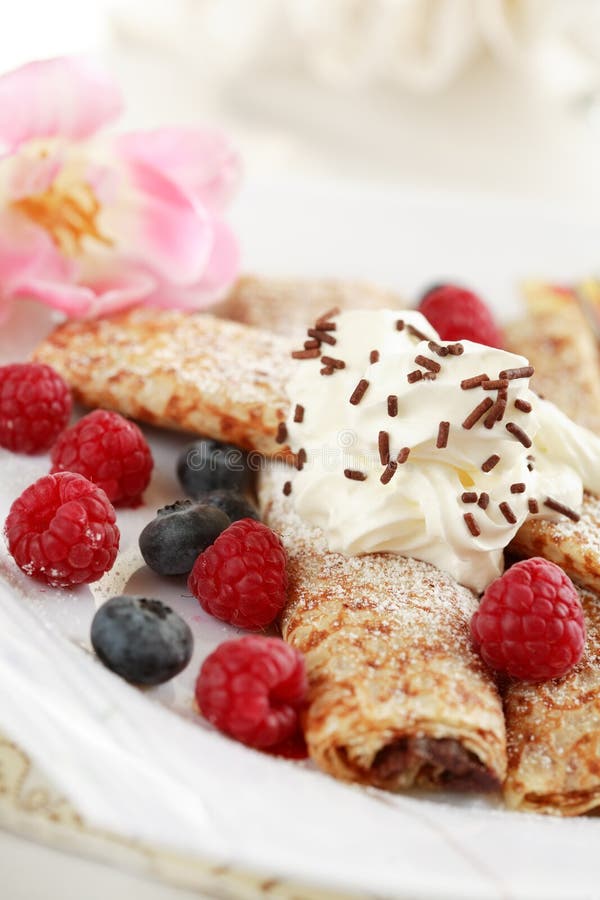 Crepes filled with chocolate and fruits