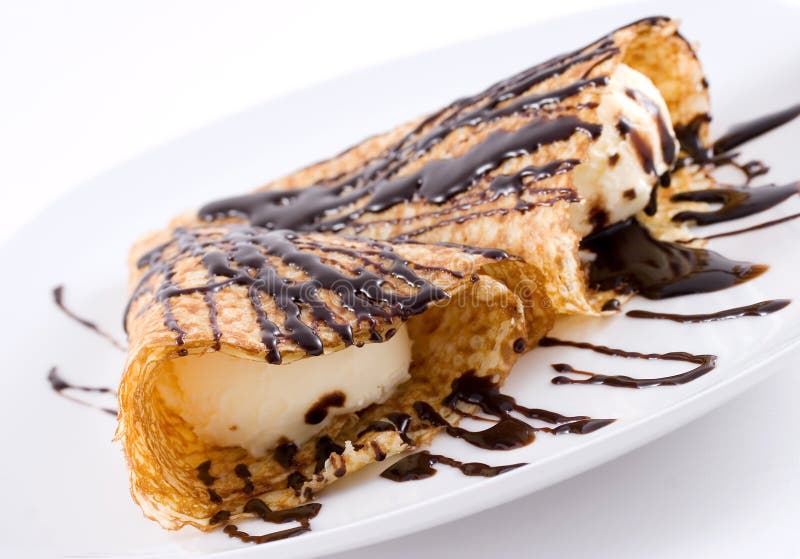 Crepes filled with vanilla ice cream