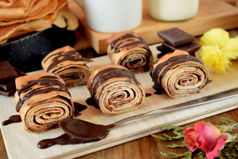 Crepes Rolls with Chocolate Sauce Stock Image - Image of crepes ...