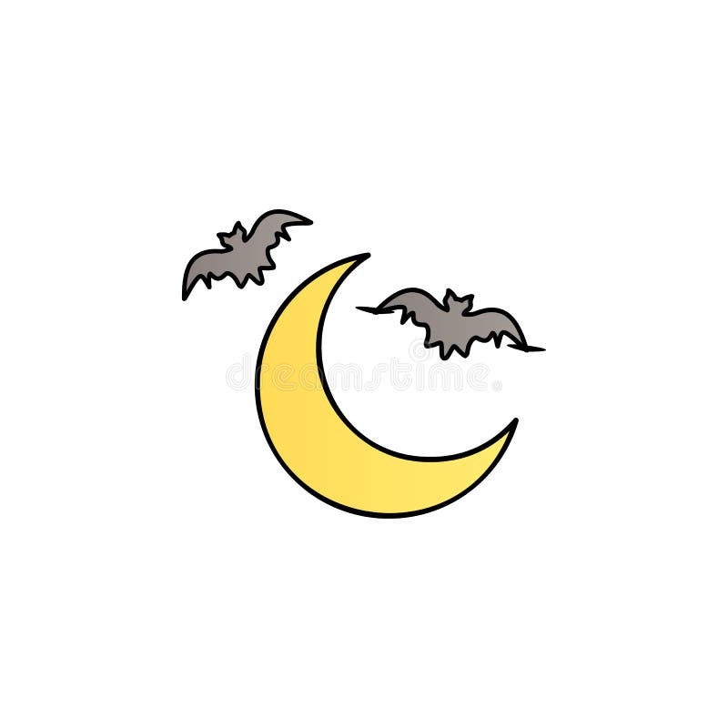 Crescent and bat color gradient vector icon royalty free illustration